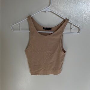 Zara Tan Ribbed Tank Top